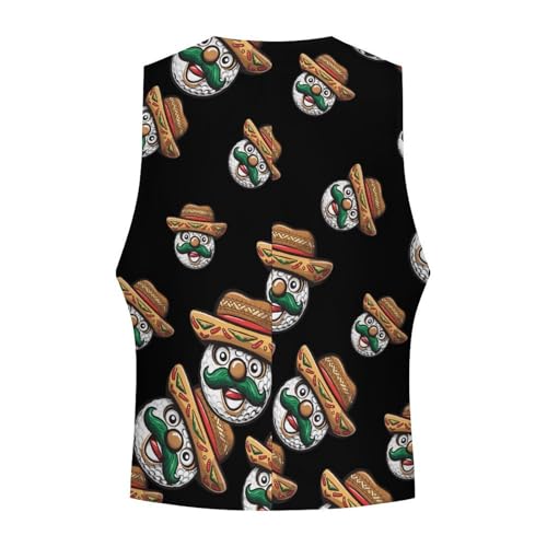 Funny Golf Ball Mustache Mexican Men's Suit Vest Waistcoat Vests Formal Dress with 2 Pockets for Business Casual Tuxedo4