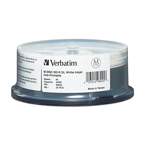 Image of Verbatim M DISC BD-R DL 50GB 6X White Inkjet Hub Printable - 25pk Spindle