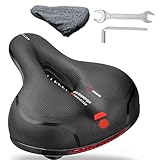 自転車サドル 超極厚 穴開き 防水防裂 通気 防水カバー付き 専用工具付き 反射テープ 衝撃吸収 高密度クッションが圧力分散 お尻が痛くない 10,000回ライド耐久テスト済み ソフトクッションサドル クロスバイク マウンテンバイク ロードバイク ママチャリ (黒)