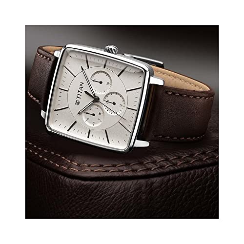 Titan Avant Garde Quartz Multifunction Silver Dial Leather Strap Watch for Men-NS90147SL01 - Image 6