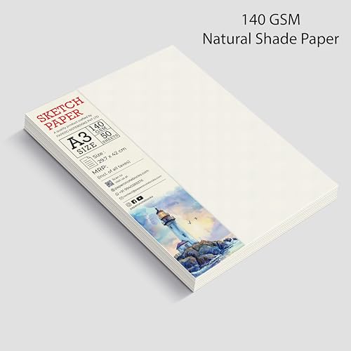 Image of PaperO A3 Sketch Loose Leaf Paper /Drawing Sheets | 140 GSM | 50 Sheets | Premium Art Paper for Artists, Designers, Sketching, Illustration & Craft Projects | Size (42 x 29.7 cm) | (A3 Pack of 2)