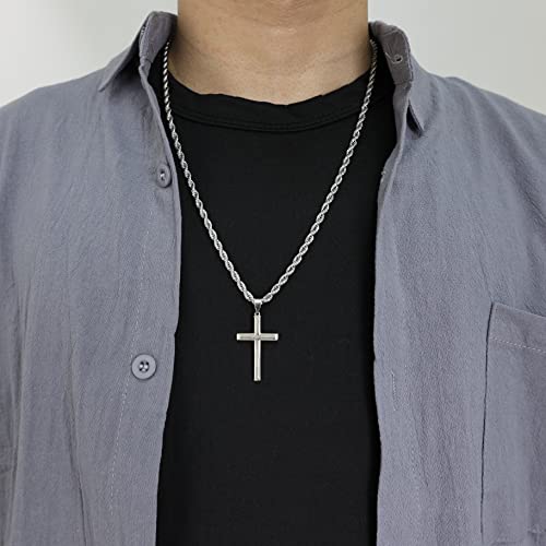925 Sterling Silver Cross Pendant Necklace for Men Women with 3.5mm Stainless Steel Clasp Rope Twist Chain 18K White Gold Plated Highly Polished 16-28 Inches2