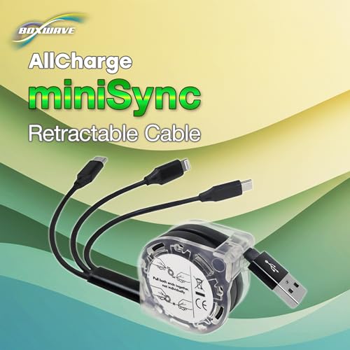 BoxWave Cable Compatible with Venturer Luna Max (VCT9T48Q34RBM) (14 in) - AllCharge miniSync, Retractable, Portable USB Cable - Jet Black