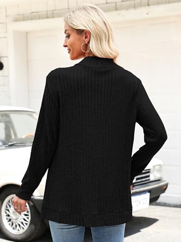 Image of Heymoments Women Long Sleeve Open Front Cardigan Black Large Casual Lightweight 2025 Fall Winter Swearter Ladies Loose Knit Outwear Coats with Pockets