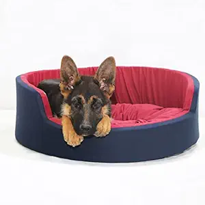 Hiputee Soft Cotton Fabric Special for Summer Dog Cat Pet Bed-Reversible, Detachable Cushion, Washable (Medium, Red-Blue)