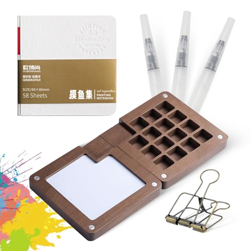 Nano Palette Painting Mini Tavolozza Magnetica in Legno Mini Tavolozza da Viaggio Quaderno Portatile per Schizzi ad Acquerello Pocketartist Watercolor Travel Set tavolozza Legno per Acquerelli
