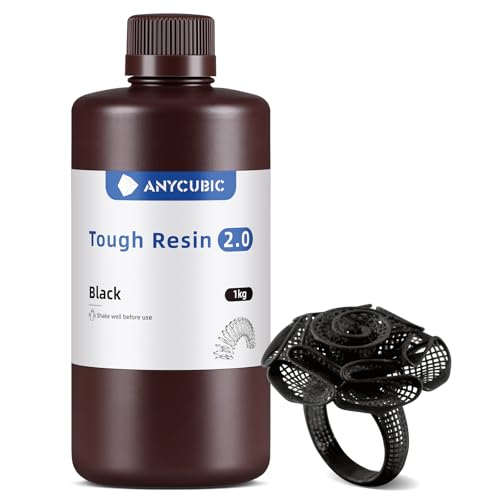 ANYCUBIC Tough 3D Printer Resin 2.0 High Hardness & Precision 365-405nm Fast Curing 1kg Black Photopolymer Resin for 4/8/12/16K LCD/DLP/SLA 3D Printing