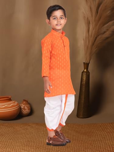 Image of Boys Dhoti Kurta Set for Kids - Cotton Kurta and Elastic Waist Dhoti - Traditional Dress