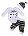 Bawo Little Man Neugeborenes Baby Kleidung Set Brief Gedruckt Langarm Top Shirt Hosen Hut 3 Stück Outfit (Weiß, 9-12 Monate)