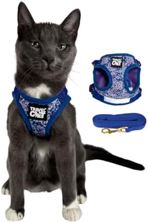Travel Cat Harness and Leash Set – Adjustable Fit Mesh Cat Harness and Reflective Strap – Comfort Walking Vest for Kitten for Outdoor Walking, Hiking (Small, Groovy)