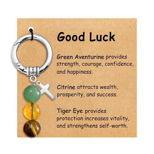 mintolex Natural Crystal Keychain Good Luck Gifts Graduation Christmas Cross Keychain for Car Bag Purse, Good Luck