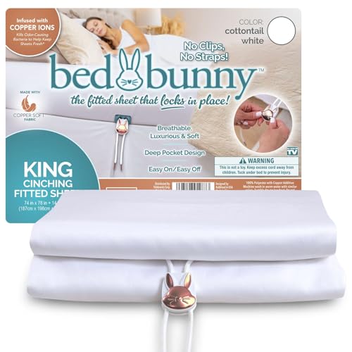 Bed Bunny King White Fitted Sheet Only StayFit Compression Cord No Slip No Pop Off Wrinkle-Free Soft Microfiber Fits 14