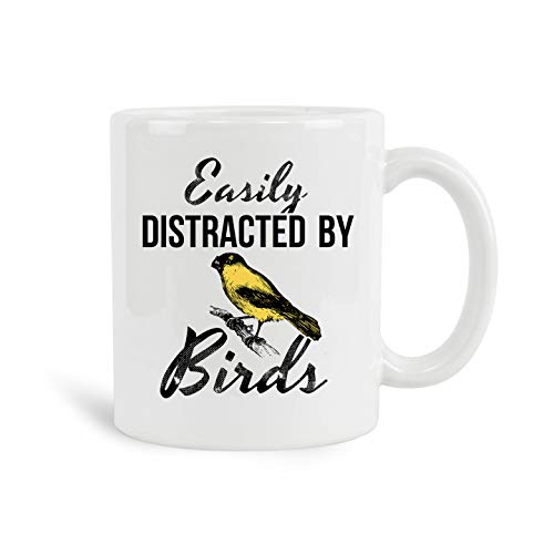 Easily Distracted By Birds Mug,11 oz Ceramic White Coffee Mugs, Good Christmas Presents, Amazing Birding Coffee Tea Cups For Bird Lovers, New Year Gifts, Cool Tea Cups For Bird Owners