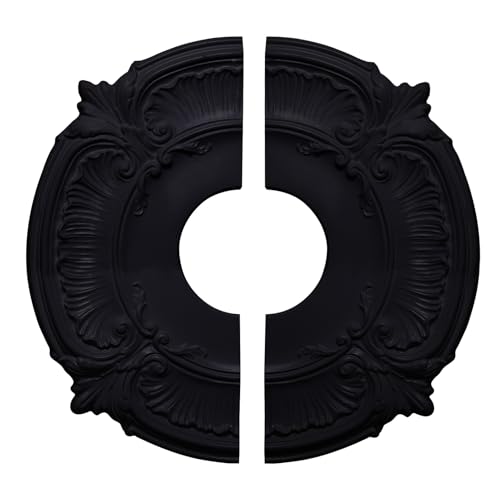 Ceiling Medallion, PU Ceiling Fan Light Covers for Light Fixtures and Ceiling Fans Chandeliers 11.8" OD x 3.42" ID, Vintage Minimalist Design Easy Install (Black-Split Design)