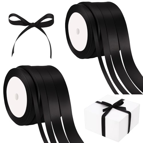 8 Stück Satinband Schwarz 176m Schwarzes Geschenkband 6/10/15/20 mm Schleifenband Geschenk Band Hochzeit Stoff Stoffband für Hochzeit Geschenkverpackung Geburtstag Geschenke Valentinstag