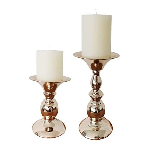 Kingnero Metal Pillar Candle Holders for Set of 2 Home Decor Gifts Tall Candlestick Candle Holder Stands for Fireplace Decoration for Wedding, Party, Home, Spa, Reiki,Aromatherapy (Gold 1) Cover