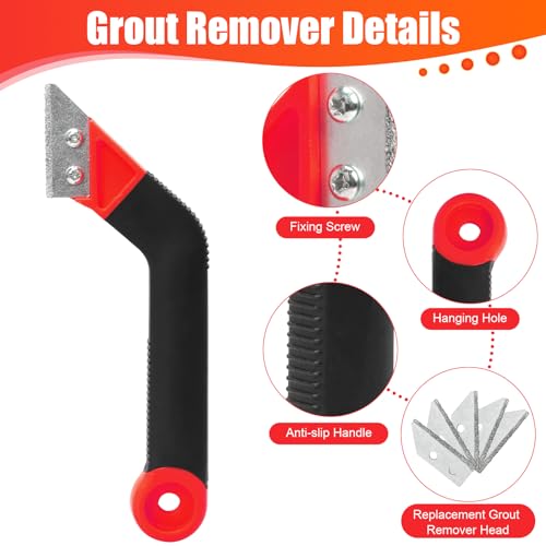 Grout Removal Tool, Tile Grout Remover Tiling Tools, Saw Angled Grout Scraping Rake with 5 PCS Extra Replacement Blades for Tile Cleaning - Image 4