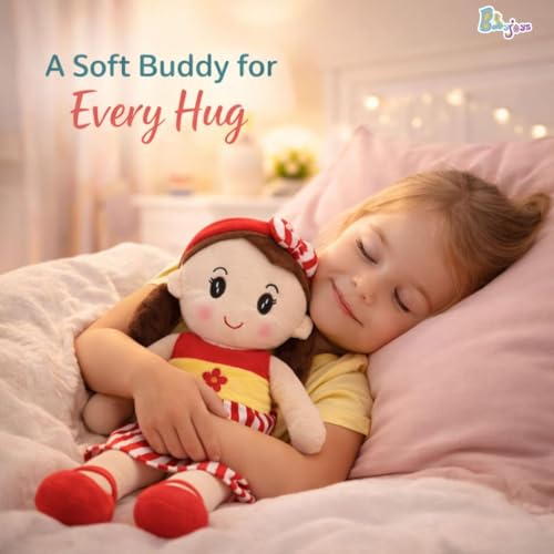 Image of Cute Soft Baby Doll Plush for Kids | Plush Stuffed Toy Doll for Girls & Boys | Super Soft Cuddly Hug Toy Doll | Washable Plush Doll for Girls - 40 CM (Red)