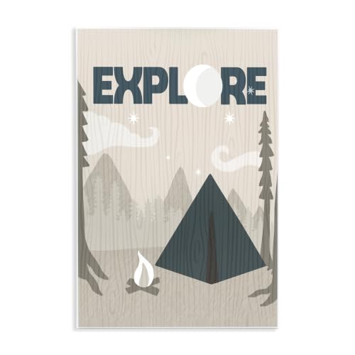 'Explore Camping Nighttime Tent Campfire'| Wall Plaque Art