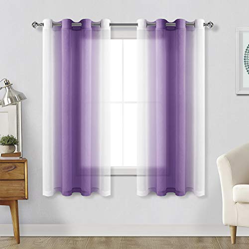 Hiasan Ombre Sheer Curtains Purple Gradient, 52 x 63 Inches Long, 2 Panels