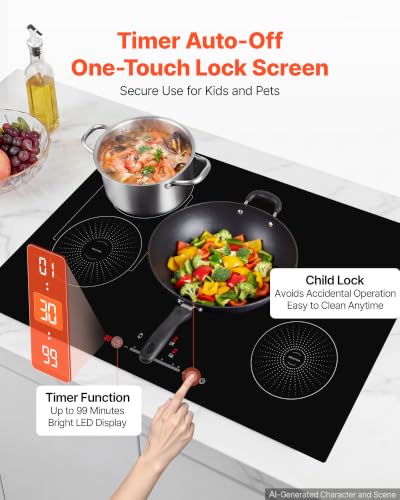 Image of VEVOR Induction Cooktop 30inch 4 Burners Built-in Electric Stove 220V