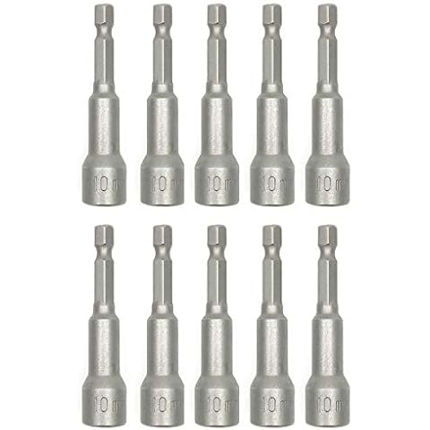 XMHF 10mm Nut Driver Bit Socket Adapter Hex Shank Extension Drill Bit Hex Bit Magnetic 10Pcs Cover