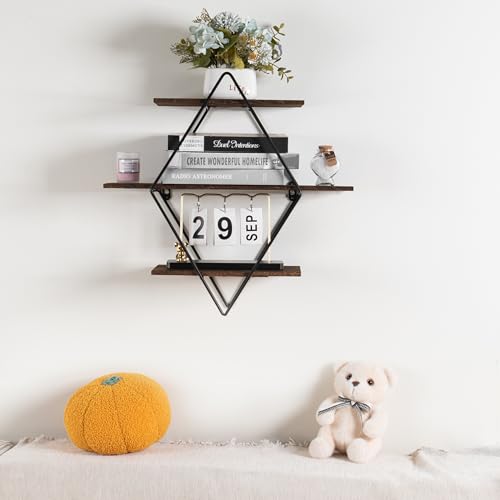 Oakmere Design Modern Wooden Floating Wall Shelf Decor for Wall Storage β Geometric Design Decorative Wall Mount 3-Tier Hanging Shelf Plant Display for Bedroom, Living Room, Bathroom, Kitchen Oakmere Design Modern Wooden Floating Wall Shelf Decor for Wall Storage β Geometric Design Decorative Wall Mount 3-Tier Hanging Shelf Plant Display for Bedroom, Living Room, Bathroom, Kitchen