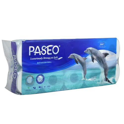 Image of Paseo Dolphin Print Bathroom Tissue Roll | 4 Ply Toilet Paper | Extra Soft & Thick | Skin Safe & Eco-Friendly | Pack of 10 Rolls (800 Sheets per Roll, 8,000 Sheets Total)