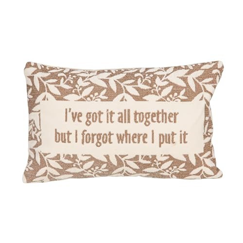Creative Co-Op Cotton Velvet Embroidered Lumbar Pillow with Botanical Pattern, Beige and Natural