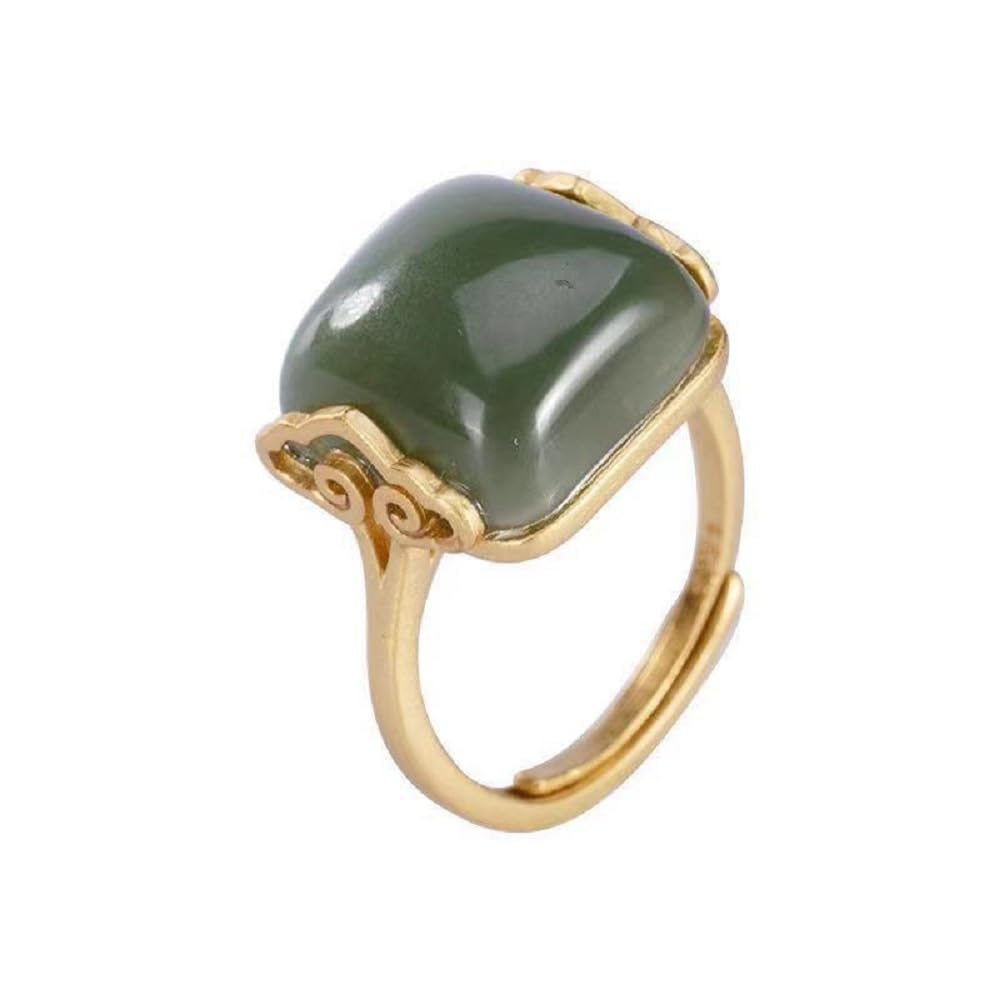 Anello Antico in Giada di Hetian Naturale in Stile Cinese in Oro 18 carati con Giada di Hetian, Temperamento Elegante, retrò, Aperto, in Giada, Anelli, Gioielli, Regalo per San e Mamma