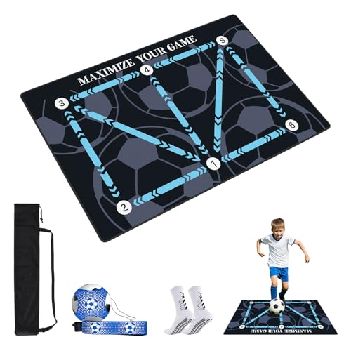 Xpencifan Soccer Training Mat 35 x 24 in, Anti-Slip Silent Footwork Pad with Kick Trainer, Socks & Storage Bag, Improve Agility & Ball Mastery, Indoor Outdoor Football Gear for All Ages