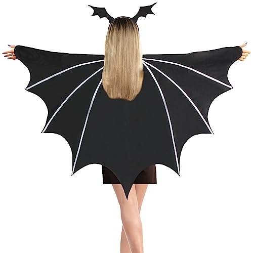 Veroda Bat Costumes Black Bat Wings Cape Hairband Eye Mask for Halloween Fancy Dress Costume (Adult Size) - Image 4