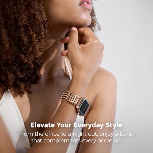 Image of My Pretty Strap - Compatible Apple Watch Band Strap, Stainless Steel Fashion iWatch Replacement Strap- Easy Resizing, No Tool Needed, Fits Most Wrists- Series 1-11, SE and Ultra