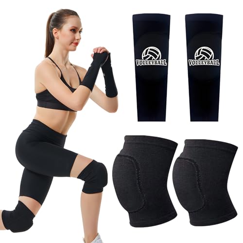 Hpbaggy Voleibol Accesorios, 1 Par Antebrazo Voleibol + 1 Par Rodilleras para Voleibol, Rodilleras Elásticas Antideslizantes para Danza, fútbol, Voleibol, Baloncesto, Yoga
