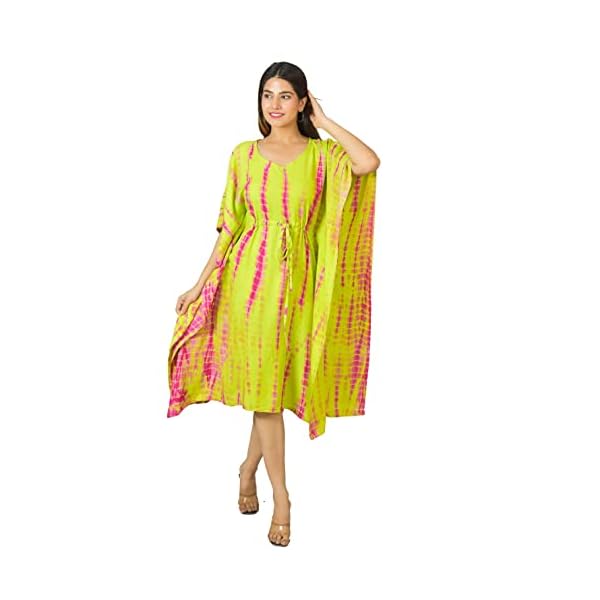 Vrnda Women's Rayon Hand Tie-Dye Printed Knee Length Kaftan Top/Maxi Night Dress (Fit Upto 44 Inches)