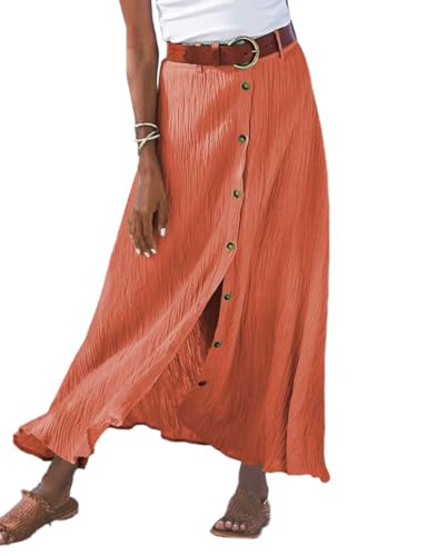 Kinghua Linen Skirts for Women Spring Summer Beach High Waisted Trendy A Linen Casual Ruched Flowy Boho Long Maxi Skirt