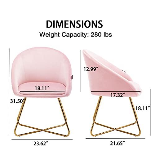 Altrobene Velvet Accent Chair, Modern Kitchen Dining Chairs, Living Room Bedroom Armchair, Home Office Reception Chair, Set Of 2, Golden Finished, Pink #TOP2