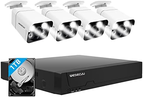 PoE Security Camera System,Two Way Audio 4K PoE NVR with 4Pcs 5MP IP Security Camera for Outdoor, Waterproof,Smart Detection/Playback,1TB HDD,Home Surveillance Kits