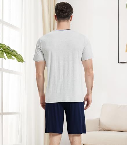 Image of NACHILA Men's Pajama Set, Cooling Bamboo Viscose Short Sleeve Top & Shorts