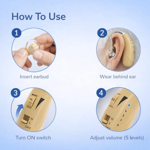 Image of Rechargeable Digital BTE Hearing Aid for Old Age with Type-C Charging for Severe to Profound Hearing Loss - Volume Control | Noise Reduction | Comfort Fit for Adults & Seniors (6 Month Warranty) (Beige, For Single Ear)