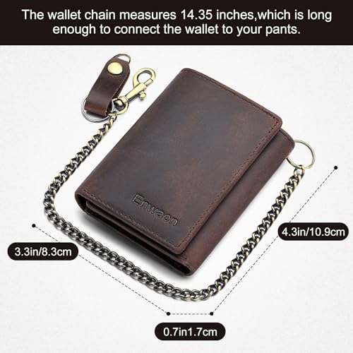 Image of Trifold Chain Wallets for Men, Genuine Leather Wallet RFID Blocking Anti-Theft Chain for Biker, Motorcycle