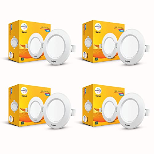 Wipro Garnet 8W Round Downlight Junction Box | Cool White (6500K) | Glare-Free Design | Recessed Downlighter for False Ceiling | Cutout ¼ 3 inch | Pack of 4,Polycarbonate