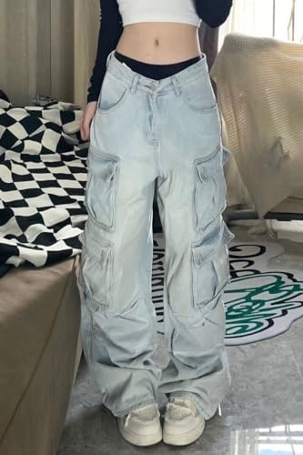 Women's Cargo Pants Y2K High Waist Baggy Jeans Flap Pocket Loose Denim Pants Streetwear2