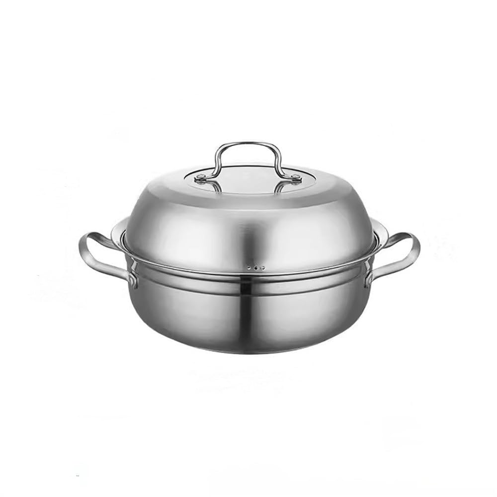 Pentola per cottura a vapore per Uso domestico Pentola per cottura a vapore commerciale in Acciaio INOX Pentola per cottura a vapore (Argento 30 cm)