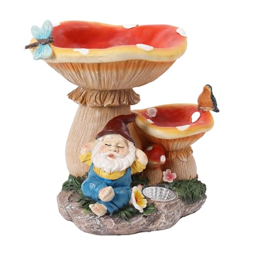 Ovewios Garden Gnome Statue, Solar Powered Gnome Figurine with Mushroom Decor, Waterproof Resin Lawn Ornamnets for Outdoor Patio Yard Home Tabletop Deocr, Ideal Gifts for Mom