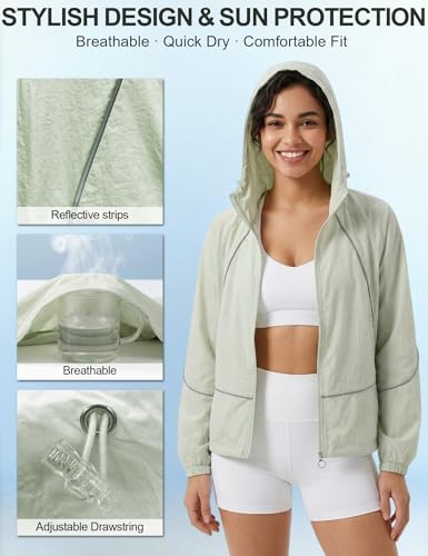 Image of Venzina UPF 50+ Women's Slim-Fit Sun Protection Hoodie -Lightweight & Breathable Summer Jacket with Reflective Trim, Adjustable Hem for Outdoor, Commute, Sport, Travel