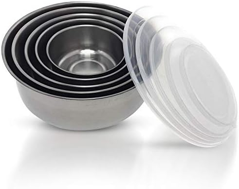 Small Thin and Lightweight Stainless Steel Food Storage Bowls with Lid - Small Size Nesting Metal Mixing Bowls Set of 5 - 10oz, 17oz, 24oz, 38oz and 54oz bowls - Thin Mini Size Bowls with Lids