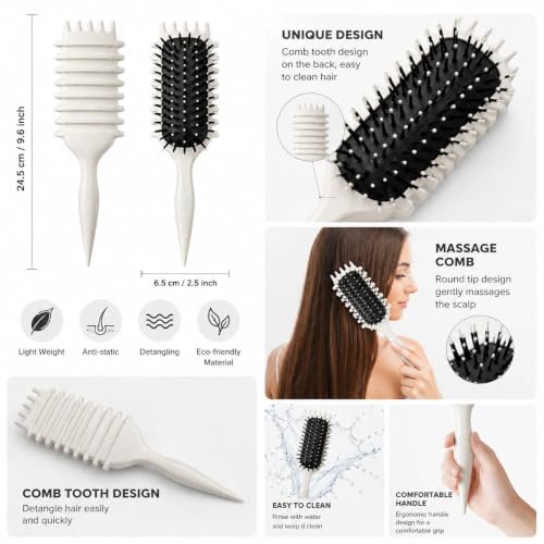 Image of Premium 3D Detangling Hair Brush for Women & Men- Anti Hair Fall Comb for Curly, Wavy & Straight Hair | Hair Straightening Brush, Wet & Dry Styling Brush | Scalp Massager, Frizz Control & Tangle Free Grooming Brush (PADDLE CREAM)