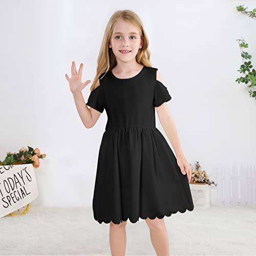 VASCHY Girls' Scallop-Detail Cutout-Sleeve A-Line Dress for Wedding/Birthday/Party Swing Twirly Summer Outfits Clothes Kids2