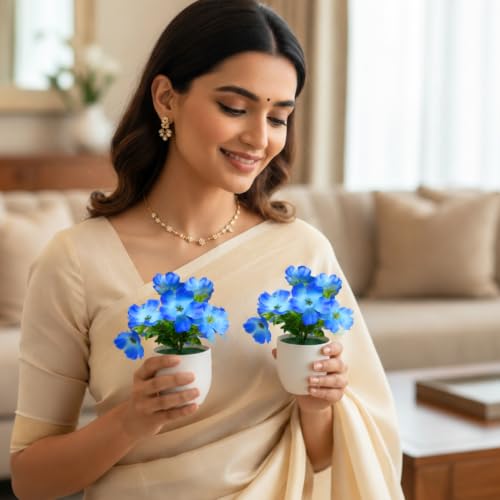Image of fancymart Artificial Real Touch Flower Plant with Pot (Pack of 2), 16 cm Height, Decorative Faux Floral Plant for Home, Office, Living Room, Bedroom, Table & Shelf Decor